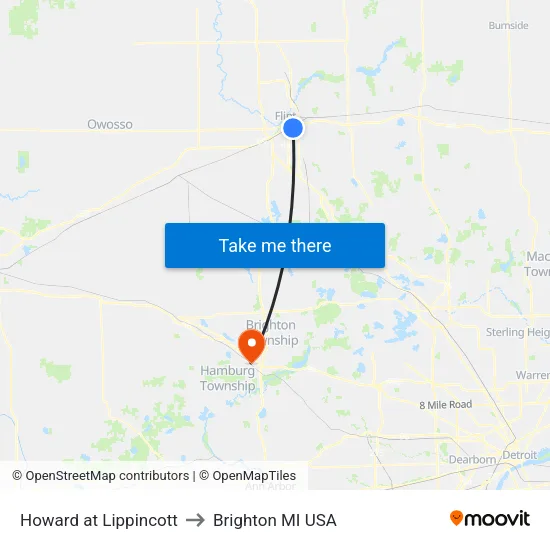 Howard at Lippincott to Brighton MI USA map