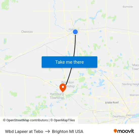 Wbd Lapeer at Tebo to Brighton MI USA map
