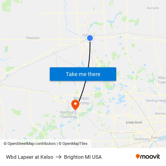 Wbd Lapeer at Kelso to Brighton MI USA map