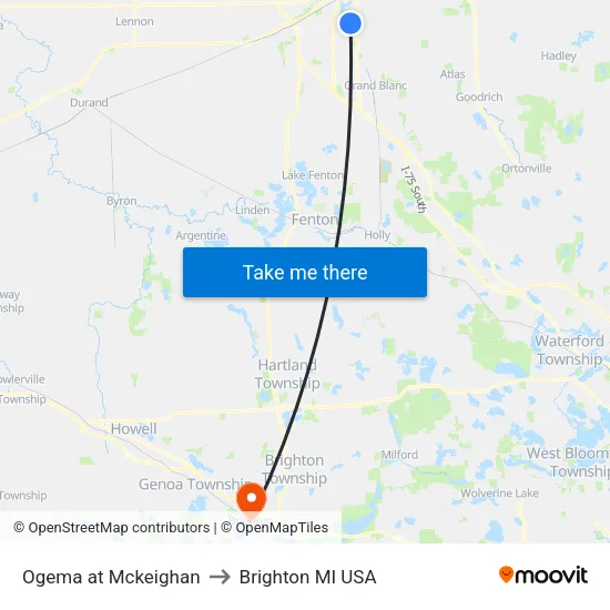 Ogema at Mckeighan to Brighton MI USA map