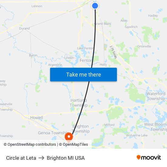 Circle at Leta to Brighton MI USA map