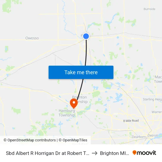 Sbd Albert R Horrigan Dr at Robert T Longway to Brighton MI USA map