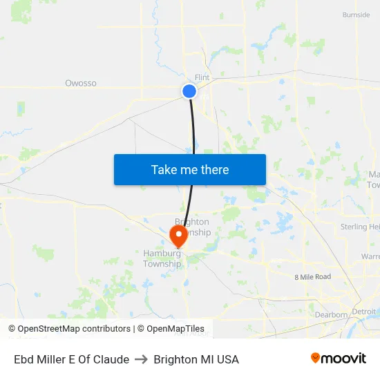 Ebd Miller E Of Claude to Brighton MI USA map