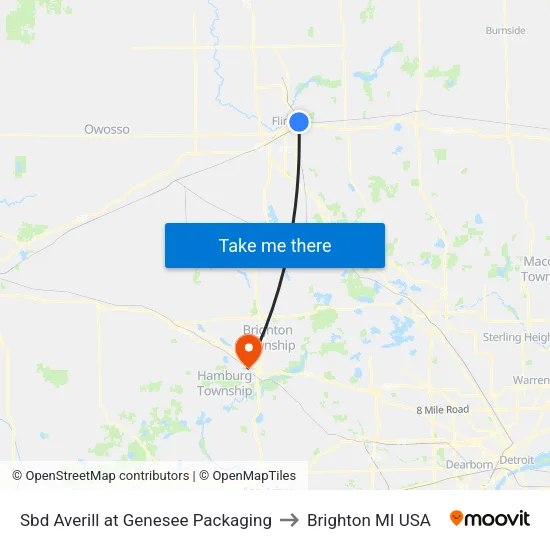 Sbd Averill at Genesee Packaging to Brighton MI USA map
