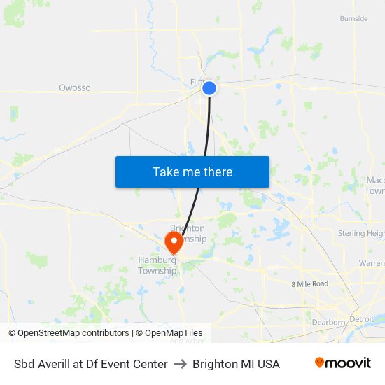 Sbd Averill at Df Event Center to Brighton MI USA map