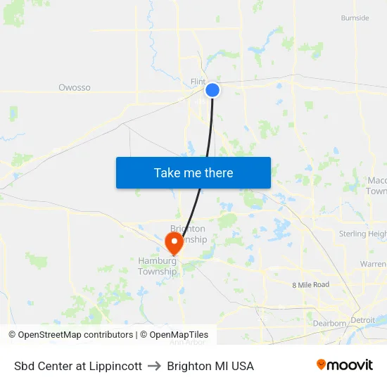 Sbd Center at Lippincott to Brighton MI USA map