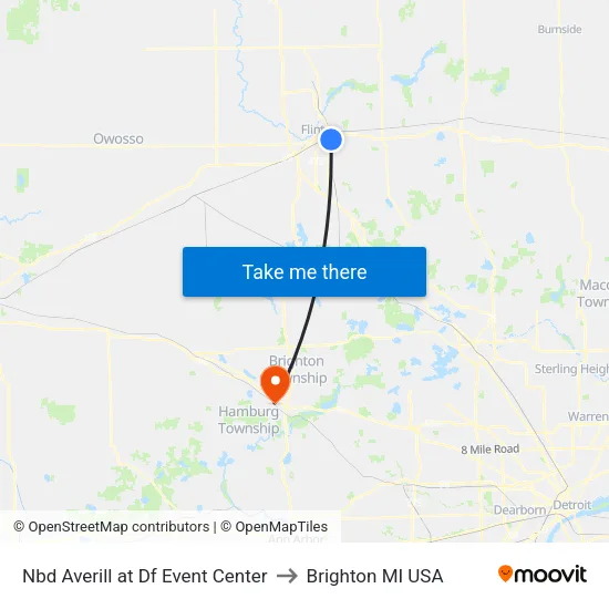 Nbd Averill at Df Event Center to Brighton MI USA map