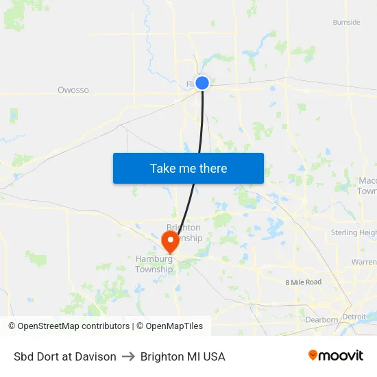 Sbd Dort at Davison to Brighton MI USA map