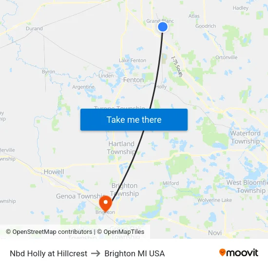 Nbd Holly at Hillcrest to Brighton MI USA map