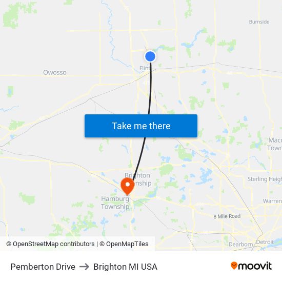 Pemberton Drive to Brighton MI USA map