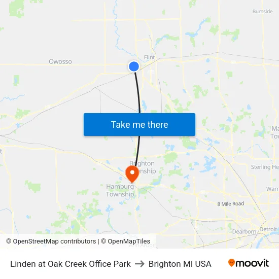 Linden at Oak Creek Office Park to Brighton MI USA map