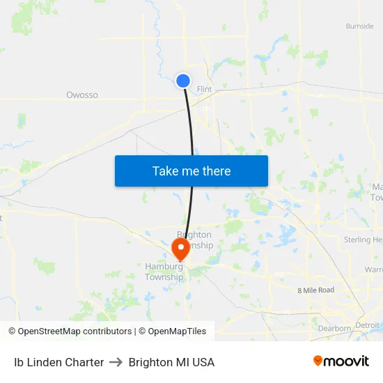 Ib Linden Charter to Brighton MI USA map
