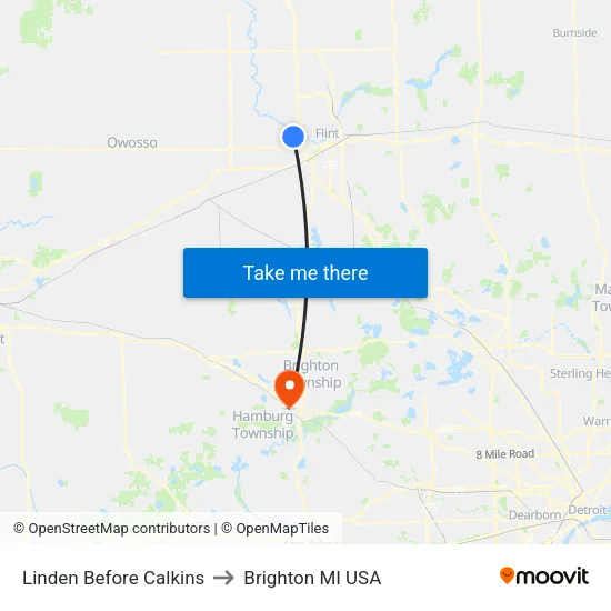 Linden Before Calkins to Brighton MI USA map