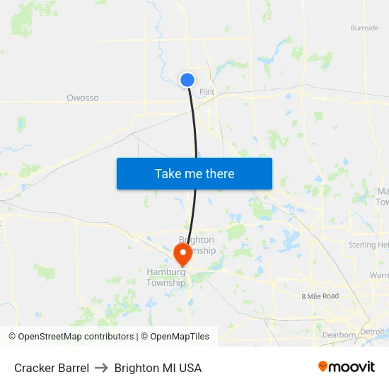 Cracker Barrel to Brighton MI USA map