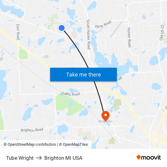 Tube Wright to Brighton MI USA map