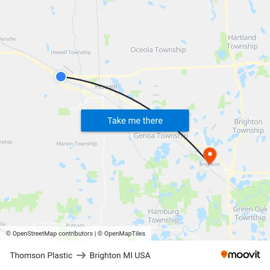 Thomson Plastic to Brighton MI USA map