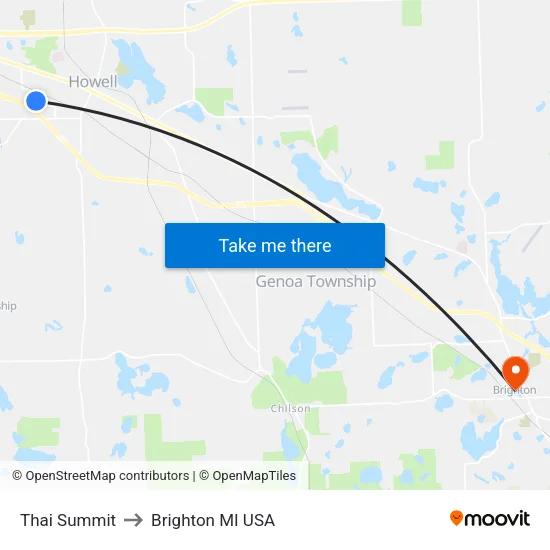 Thai Summit to Brighton MI USA map