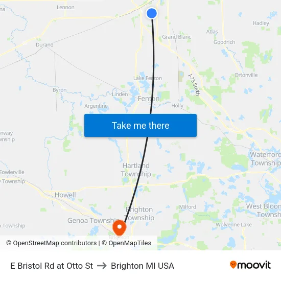 E Bristol Rd at Otto St to Brighton MI USA map