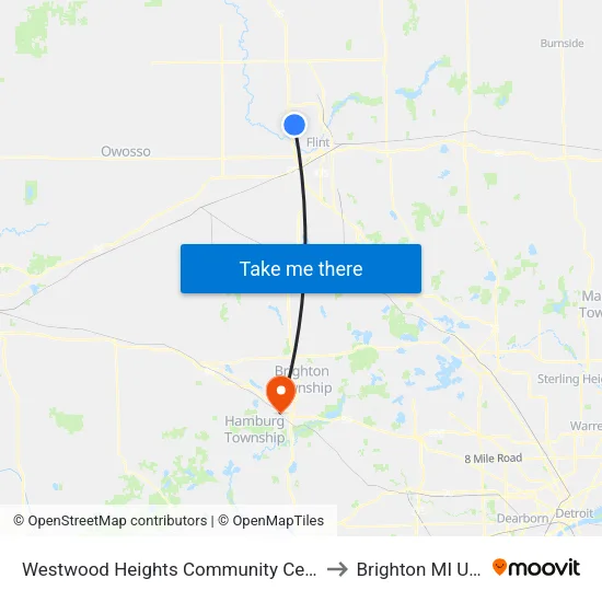 Westwood Heights Community Center to Brighton MI USA map