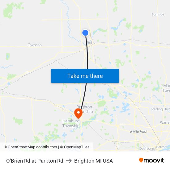 O’Brien Rd & Parkton Rd to Brighton MI USA map