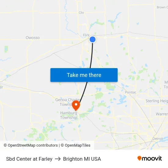 Sbd Center at Farley to Brighton MI USA map