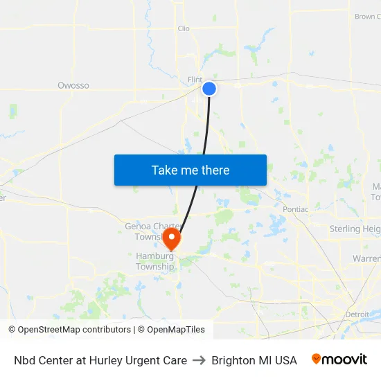 Nbd Center at Hurley Urgent Care to Brighton MI USA map