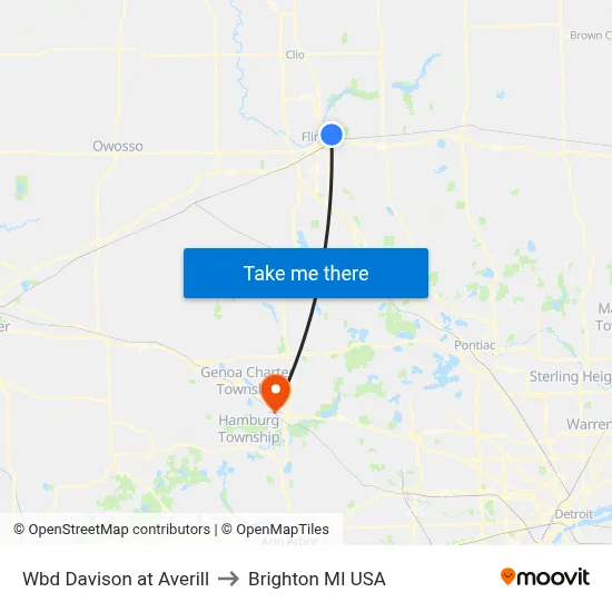 Wbd Davison at Averill to Brighton MI USA map