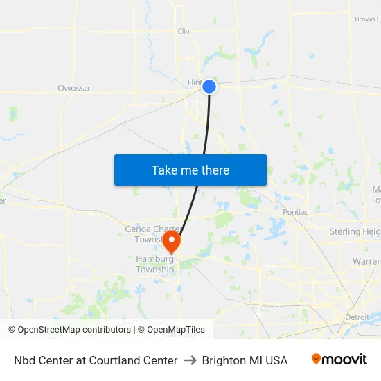Nbd Center at Courtland Center to Brighton MI USA map