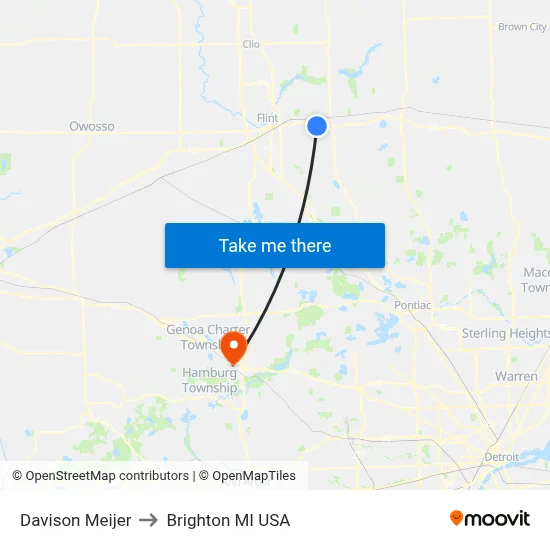 Davison Meijer to Brighton MI USA map