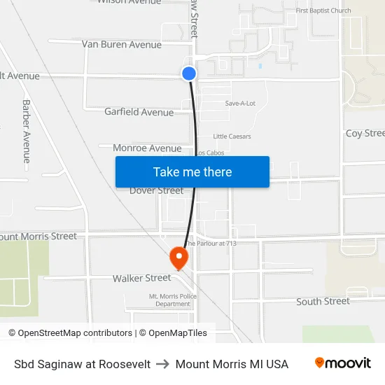 Sbd Saginaw at Roosevelt to Mount Morris MI USA map