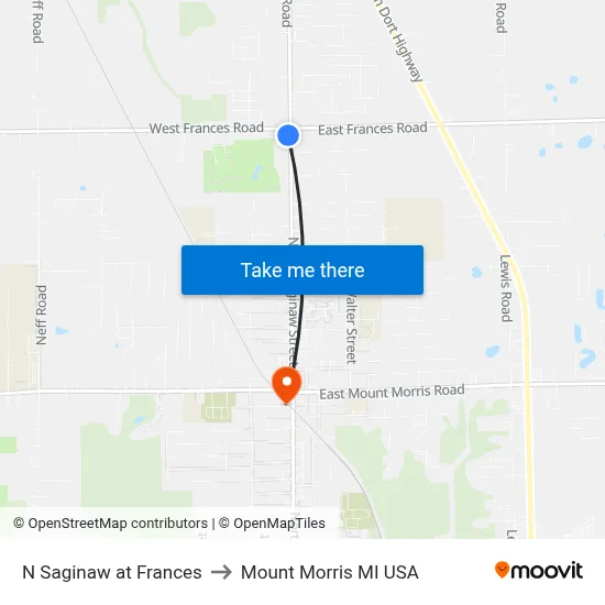 N Saginaw at Frances to Mount Morris MI USA map