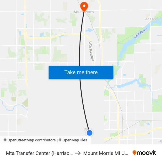 Mta Transfer Center (Harrison) to Mount Morris MI USA map