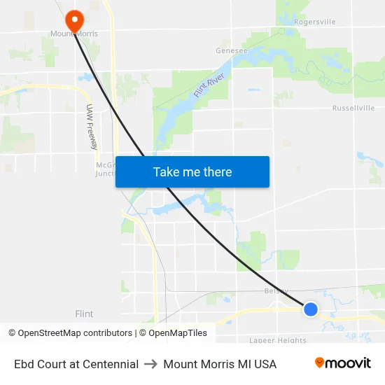 Ebd Court at Centennial to Mount Morris MI USA map