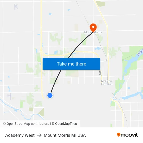 Academy West to Mount Morris MI USA map