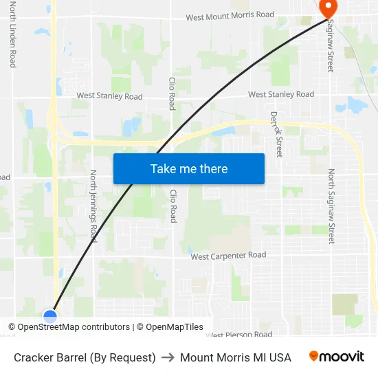 Cracker Barrel (By Request) to Mount Morris MI USA map