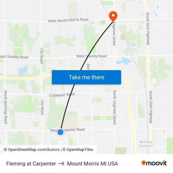 Fleming at Carpenter to Mount Morris MI USA map
