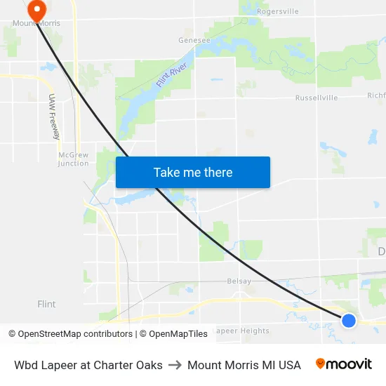Wbd Lapeer at Charter Oaks to Mount Morris MI USA map