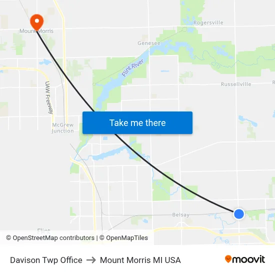 Davison Twp Office to Mount Morris MI USA map