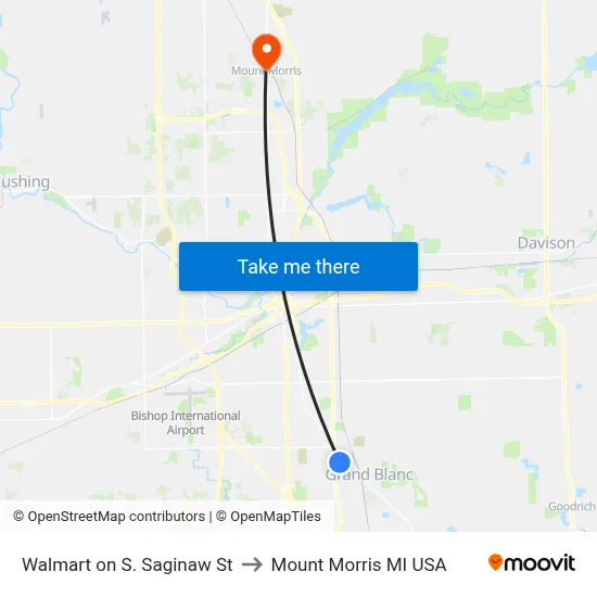 Walmart on S. Saginaw St to Mount Morris MI USA map