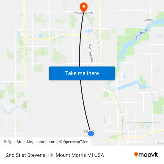 2nd St at Stevens to Mount Morris MI USA map