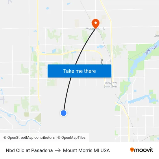 Nbd Clio at Pasadena to Mount Morris MI USA map