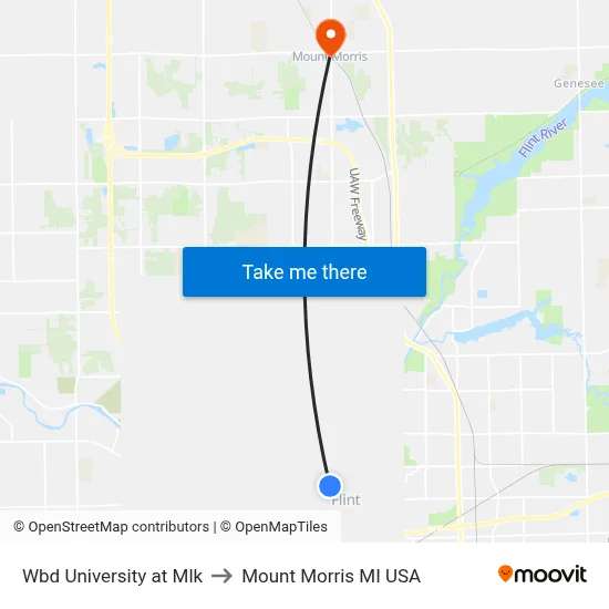 Wbd University at Mlk to Mount Morris MI USA map