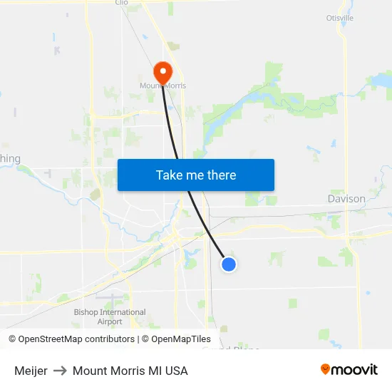 Meijer to Mount Morris MI USA map