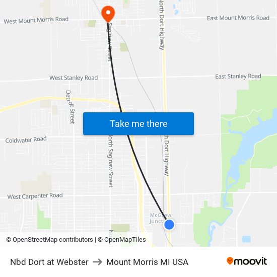Nbd Dort at Webster to Mount Morris MI USA map