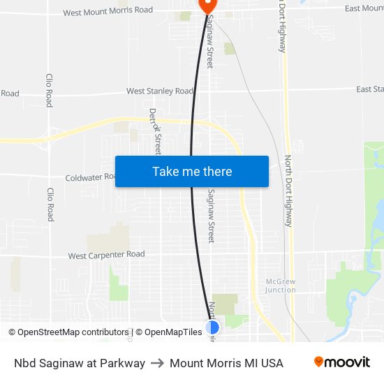 Nbd Saginaw at Parkway to Mount Morris MI USA map