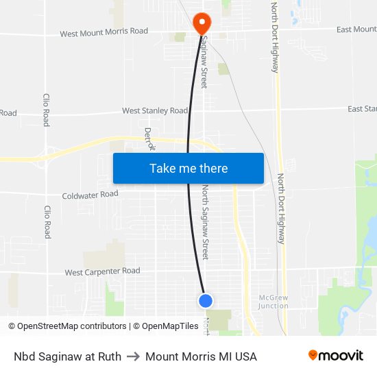 Nbd Saginaw at Ruth to Mount Morris MI USA map