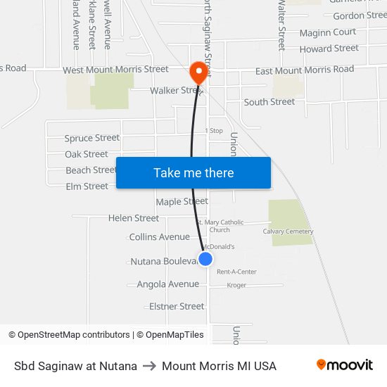 Sbd Saginaw at Nutana to Mount Morris MI USA map