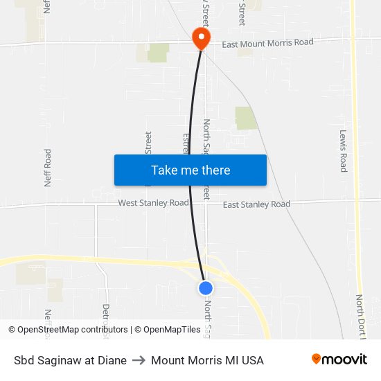 Sbd Saginaw at Diane to Mount Morris MI USA map