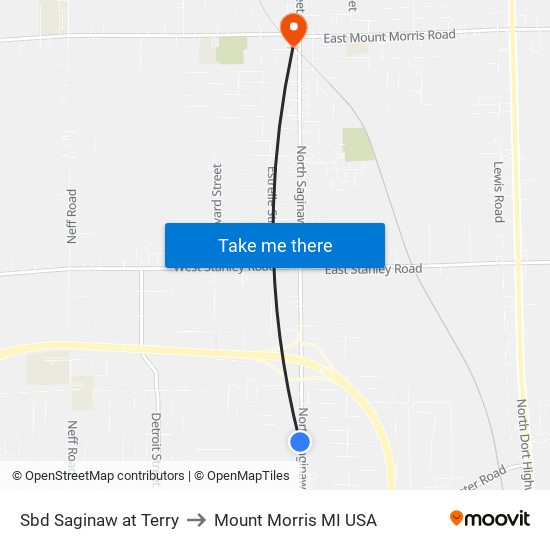 Sbd Saginaw at Terry to Mount Morris MI USA map
