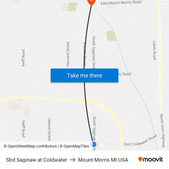 Sbd Saginaw at Coldwater to Mount Morris MI USA map